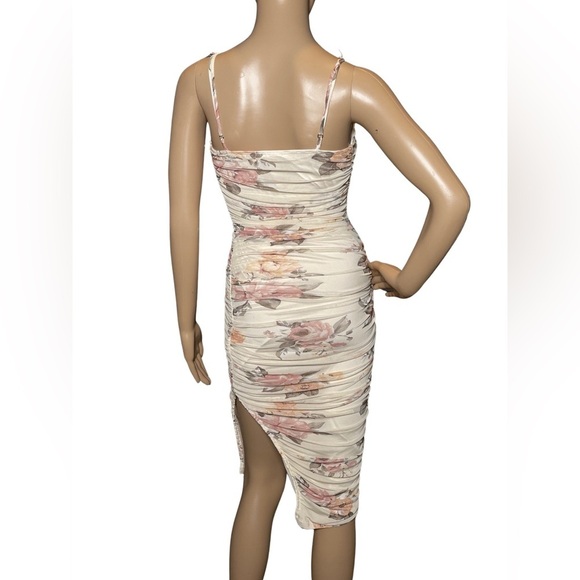 Privy Floral Print Ruched Mesh Body-con Midi side slit Dress Women’s Size Medium - Picture 6 of 8
